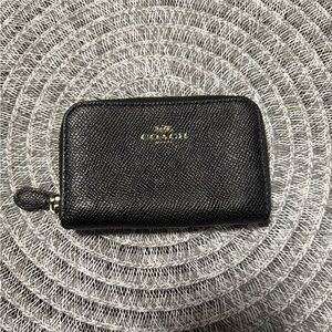 Coach Black Textured Leather Zip Wallet